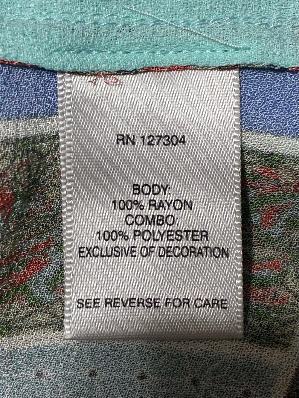 John Mark Teal Floral-Accent Button Top - Picture 7 of 9